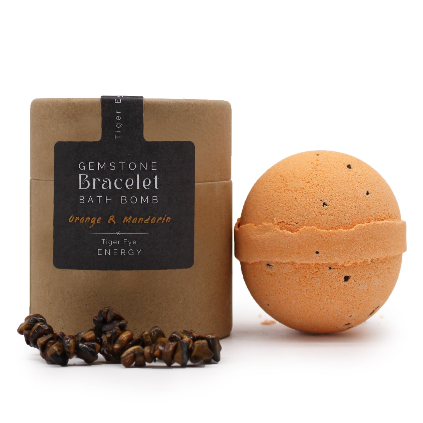 Tiger Eye Gem Bracelet Bath Bomb – Orange und Mandarine mit Meersalz