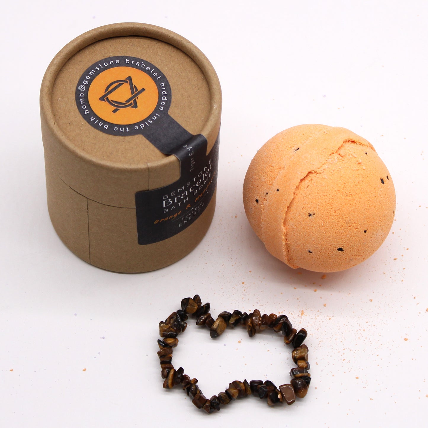 Tiger Eye Gem Bracelet Bath Bomb – Orange und Mandarine mit Meersalz
