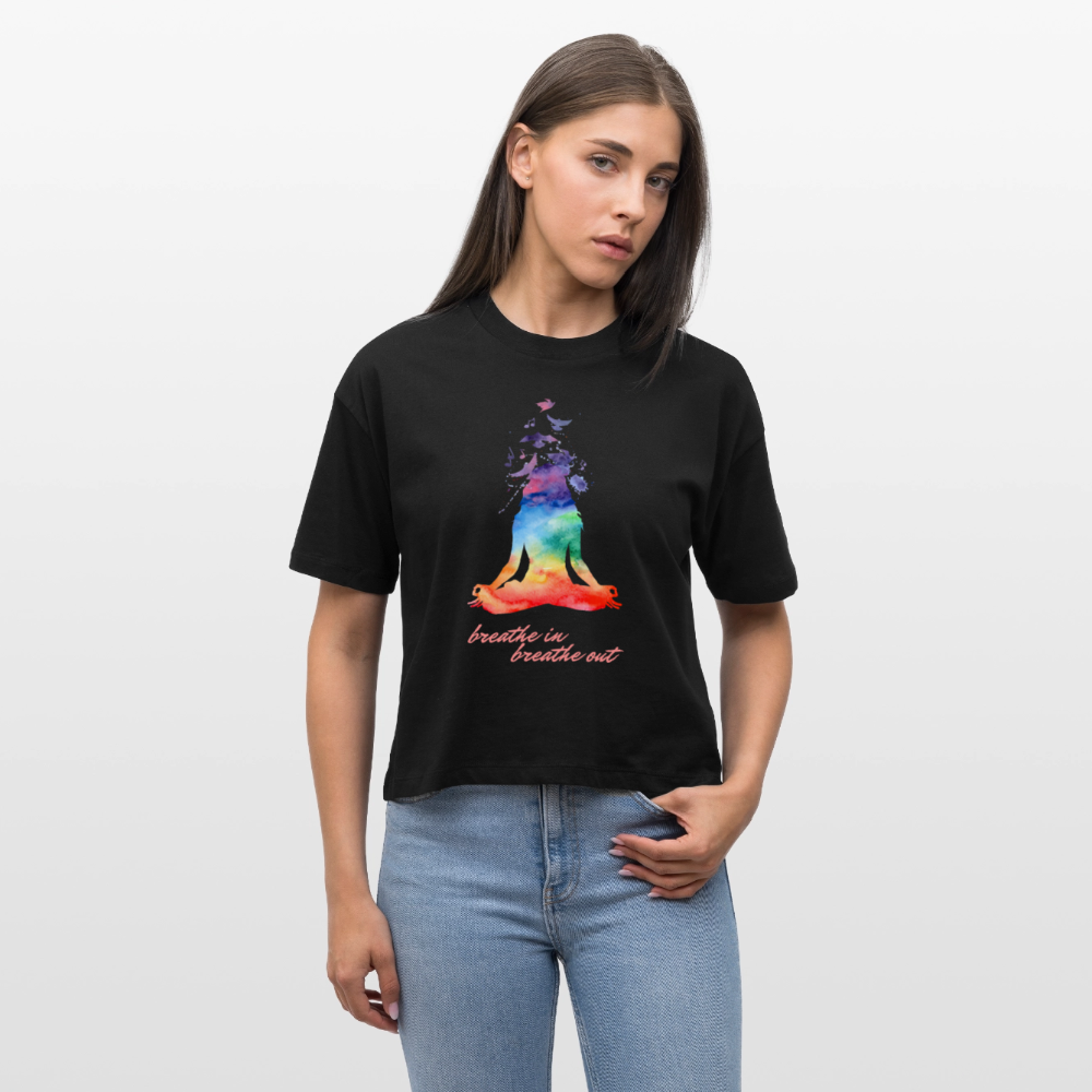 Stanley/Stella Frauen Boxy Bio-T-Shirt Nova - yoga breathe - Schwarz